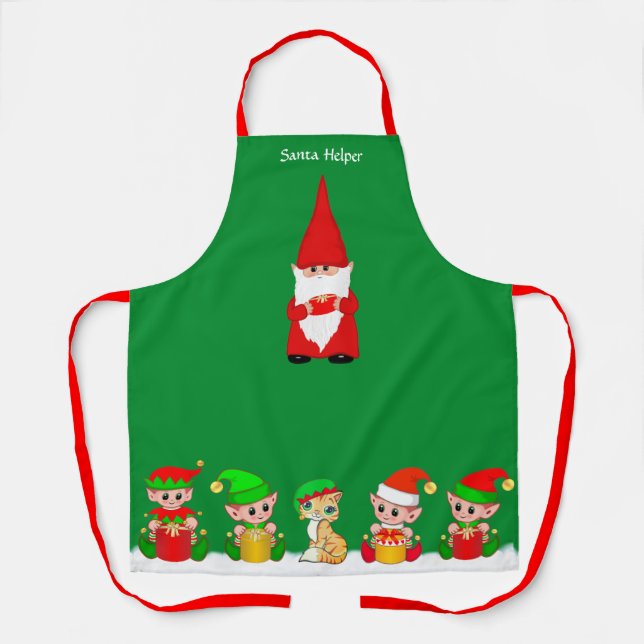 Delantal Gnome Navidades y Escuadrón de Elf en Apron Verde (Anverso)