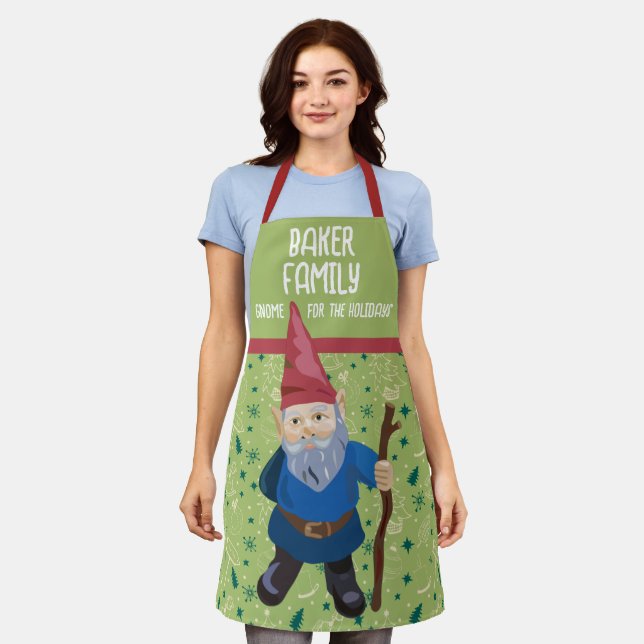 Delantal Gnome rojo verde y azul para el invierno festivo (Gastado)