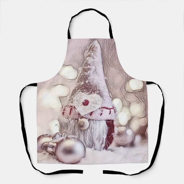 Delantal Gnome rosa en la pintura de la acuarela de nieve (Anverso)