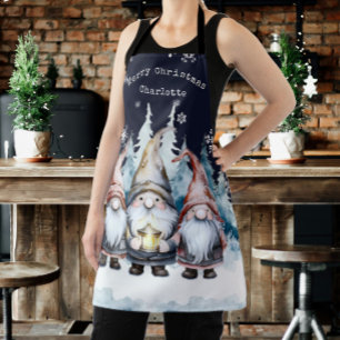 Delantal Gnomos de Navidad en Acuarela Personalizados