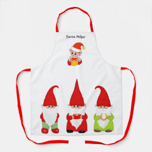 Delantal Gnomos de Navidad y Elfo Lindo en Blanco
