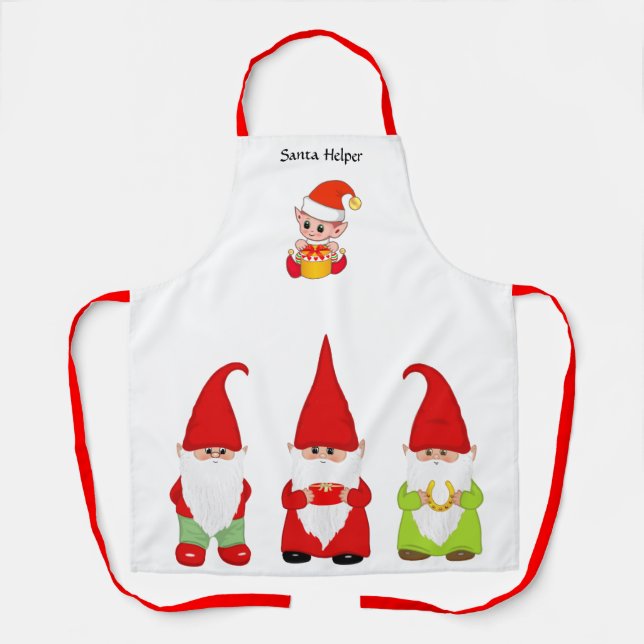 Delantal Gnomos de Navidad y Elfo Lindo en Blanco (Anverso)