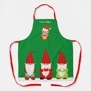 Delantal Gnomos de Navidad y Elfo Lindo en Verde