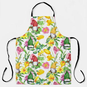 Delantal gnomos escandinavos: acuarela floral de primavera.