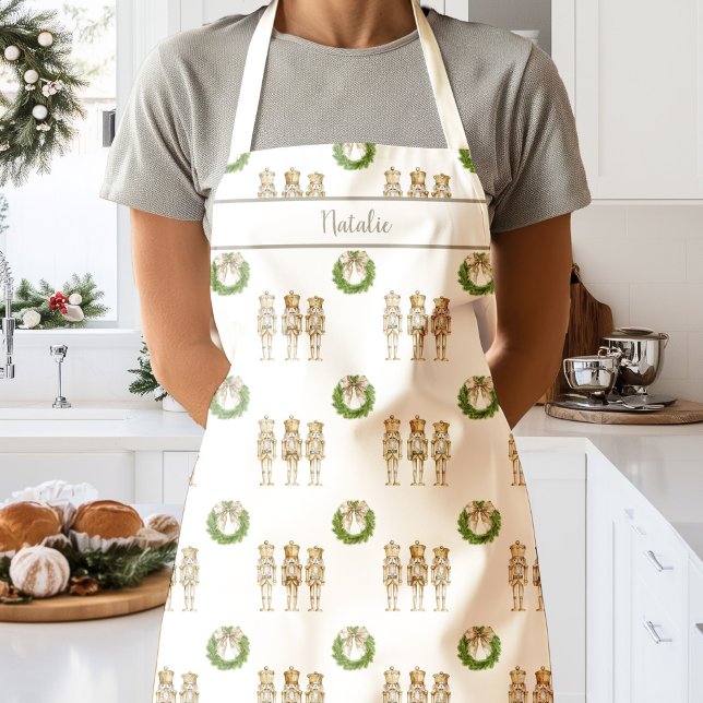 Delantal Gold Nutcracker and Wreath Christmas  (Gold Nutcracker Apron)