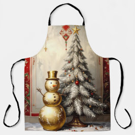 Delantal Gold Snowman Christmas Tree Holiday Apron