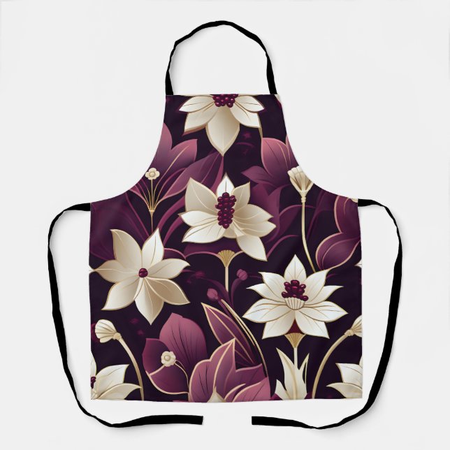 Delantal Golden Art Deco Flores Borgoña (Anverso)