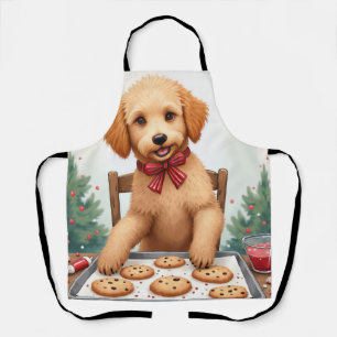 Delantal Golden Doodle decorando galletas de Navidad