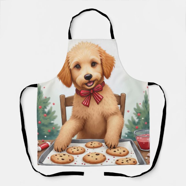 Delantal Golden Doodle decorando galletas de Navidad (Anverso)