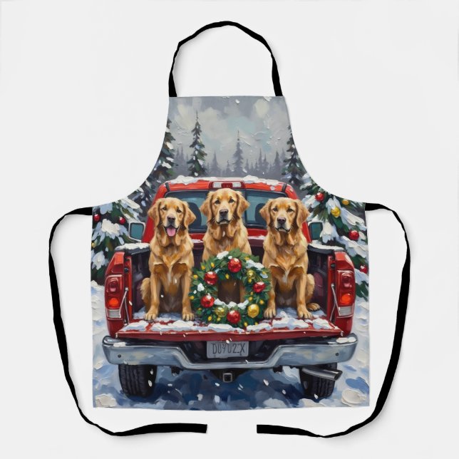 Delantal Golden Retriever Christmas Red Truck Holiday (Anverso)