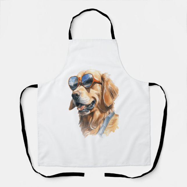 Delantal Golden Retriever con gafas de sol (Anverso)