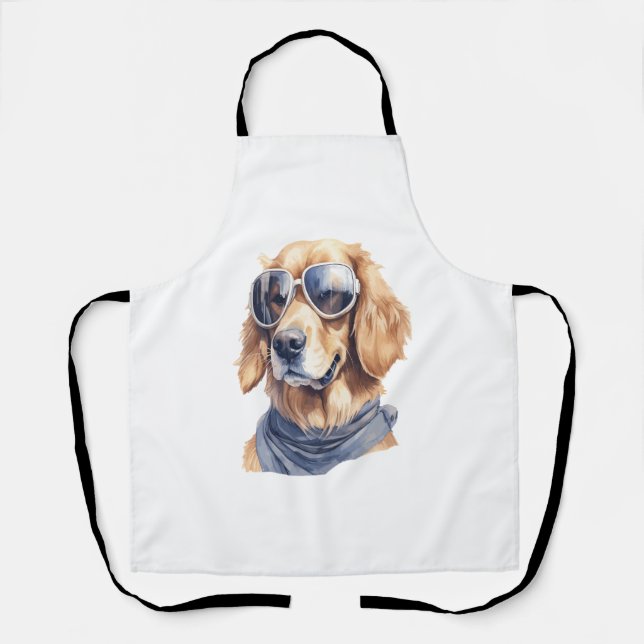 Delantal Golden Retriever con gafas de sol (Anverso)