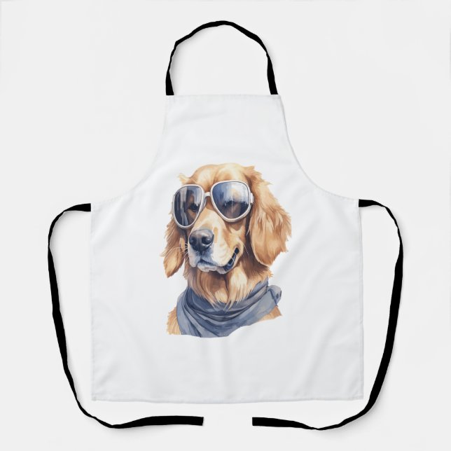 Delantal Golden Retriever con gafas de sol (Anverso)