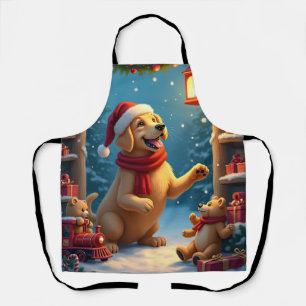 Delantal Golden Retriever en el taller de Santa Navidad