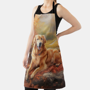 Delantal Golden Retriever en otoño inspira caída de hojas