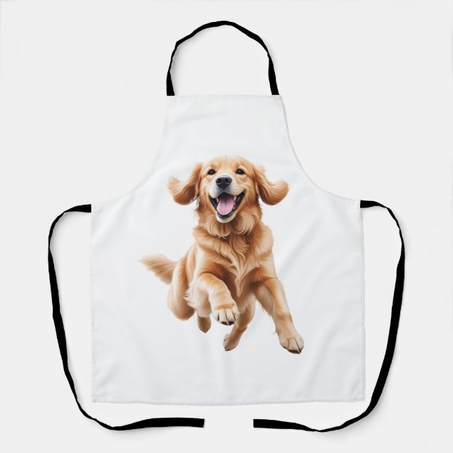 Delantal Golden Retriever Happy Playong Fun Saltando Al Air (Anverso)