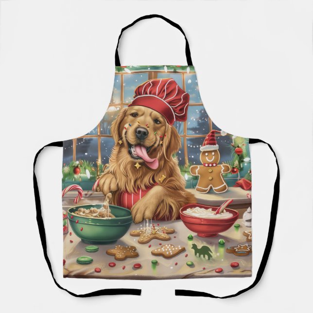 Delantal Golden Retriever Holiday Baking: Navidades festivo (Anverso)
