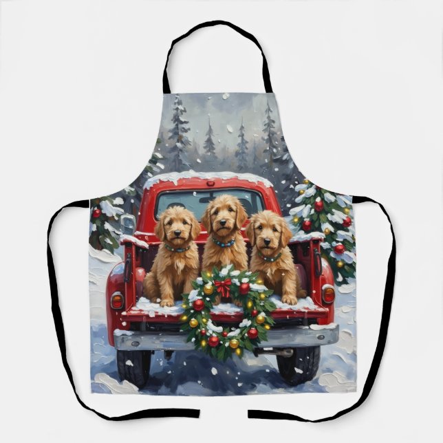Delantal Goldendoodle Christmas Red Truck Holiday (Anverso)
