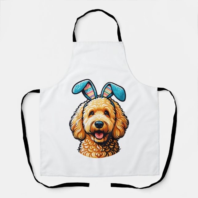 Delantal Goldendoodle de Pascua con orejas de conejo, Pascu (Anverso)