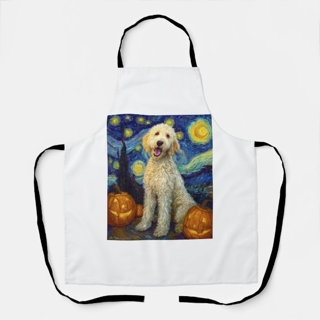 Delantal Goldendoodle Perro Lindo Halloween Jack O Lantern  (Anverso)