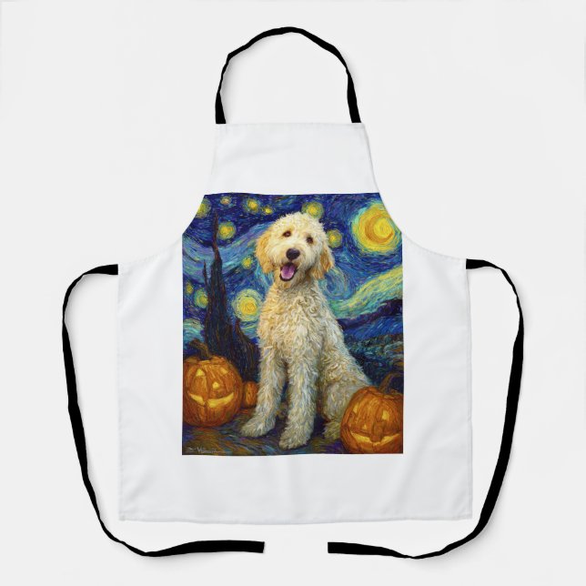 Delantal Goldendoodle Perro Lindo Halloween Jack O Lantern  (Anverso)