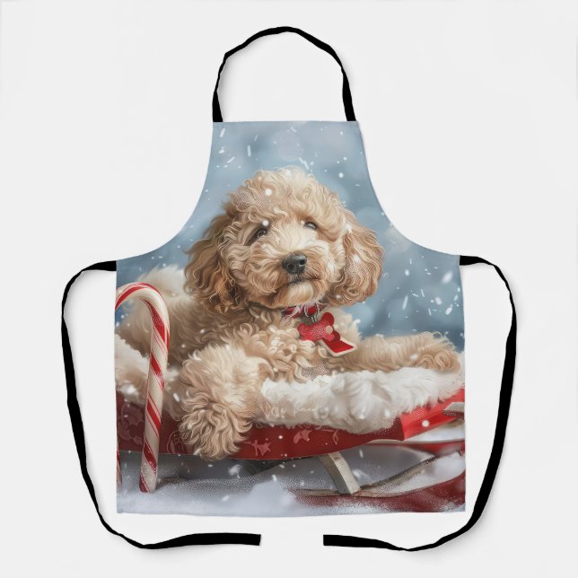 Delantal Goldendoodle perro navideño festivo  (Anverso)