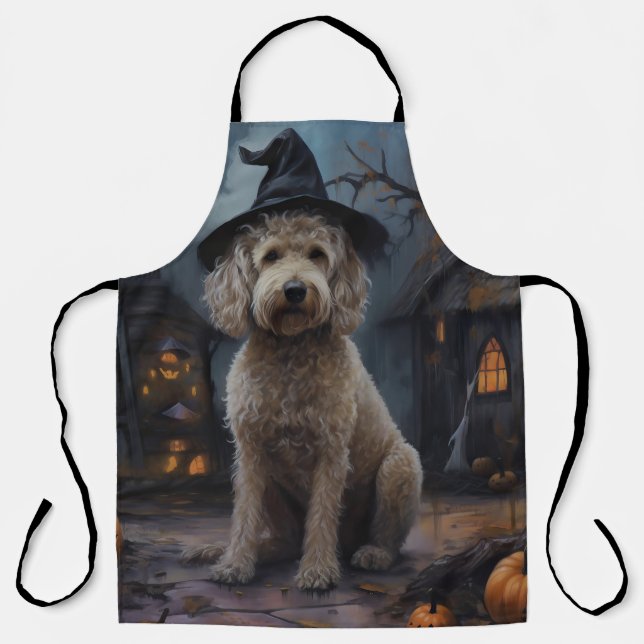 Delantal Goldendoodle Pumpkins Halloween Scary (Anverso)