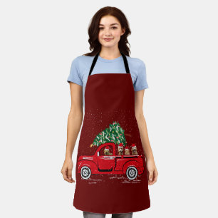 Delantal Goldendoodle Riding Red Truck Santa Navidades Paja