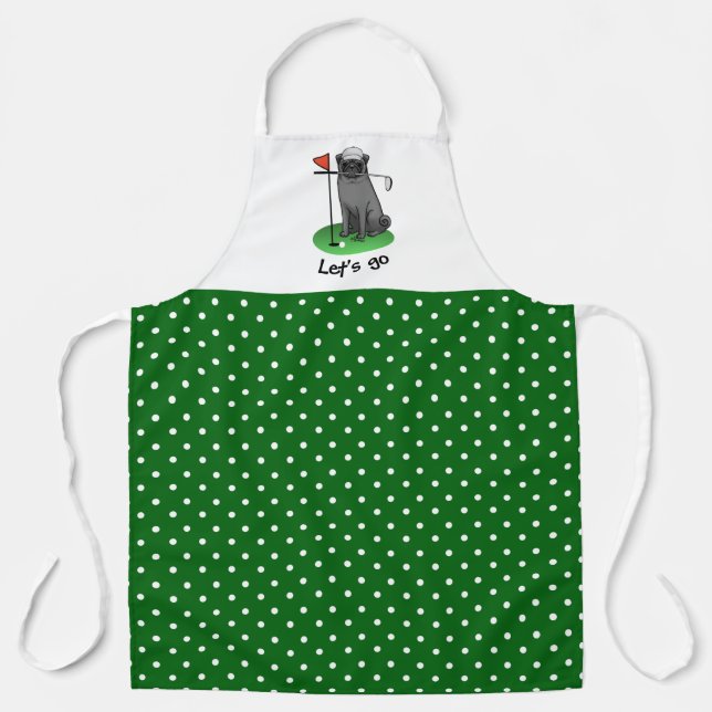Delantal Golf Pug Jugando Golf (negro) Cute Dog Funny (Anverso)