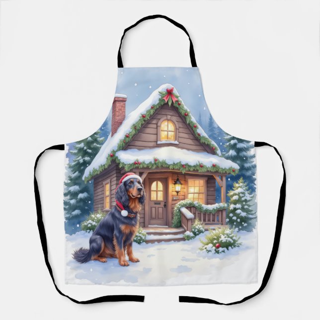 Delantal Gordon Setter Snowy Lodge Santa Hat Christmas Art (Anverso)