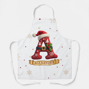 Delantal Gorro de Santa Rojo Navidad Letra A Nombre