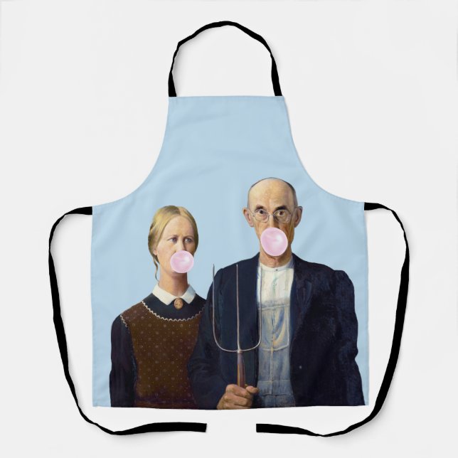 Delantal Gótico americano soplando chicle rosa (Anverso)