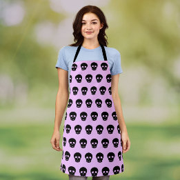 Delantal Gótico Pastel Lilac Patrón de cráneo negro