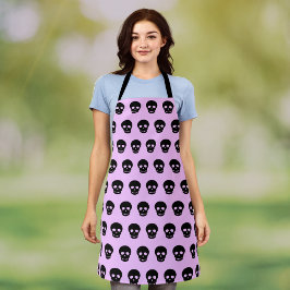 Delantal Gótico Pastel Lilac Patrón de cráneo negro