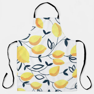 Delantal Gouache patrón sin fisuras con limones amarillos y