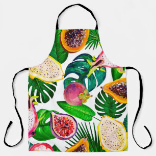Delantal Gouache sin fisuras con hojas tropicales y fr