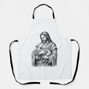 Delantal Grabado Antiguo Pastor que Sostiene Cordero Vector