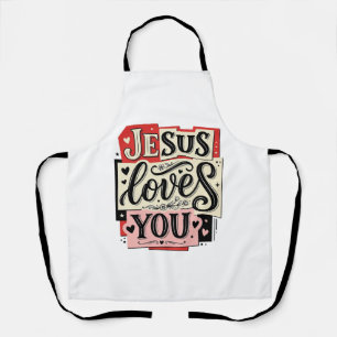Delantal Grabado Vintage Jesús Te Ama Tipografía Cristiana