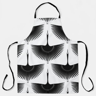 Delantal Graceful Crane: Patrón de pájaro oriental