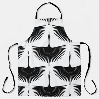 Delantal Graceful Crane: Patrón de pájaro oriental