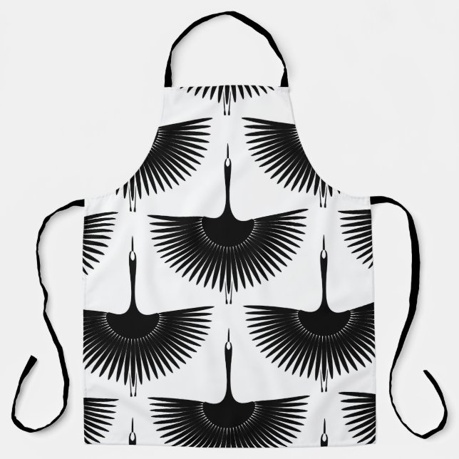 Delantal Graceful Crane: Patrón de pájaro oriental (Anverso)