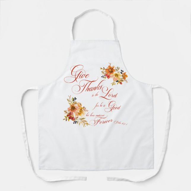 Delantal Gracias al Señor otoño acuarela floral (Anverso)