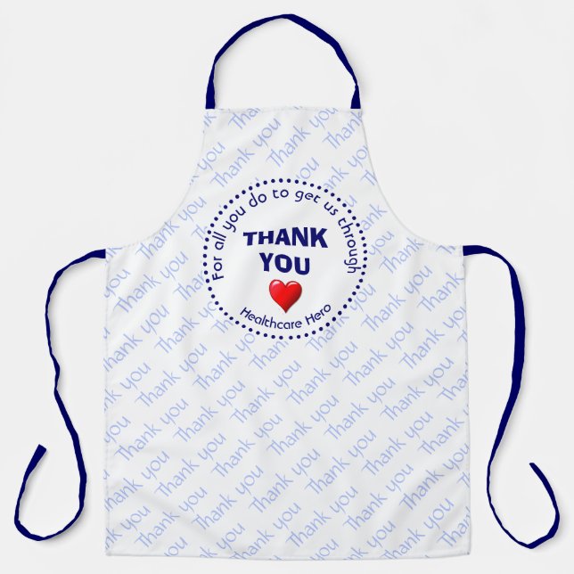 Delantal GRACIAS | Héroe de la salud | Personalizable AZUL (Anverso)