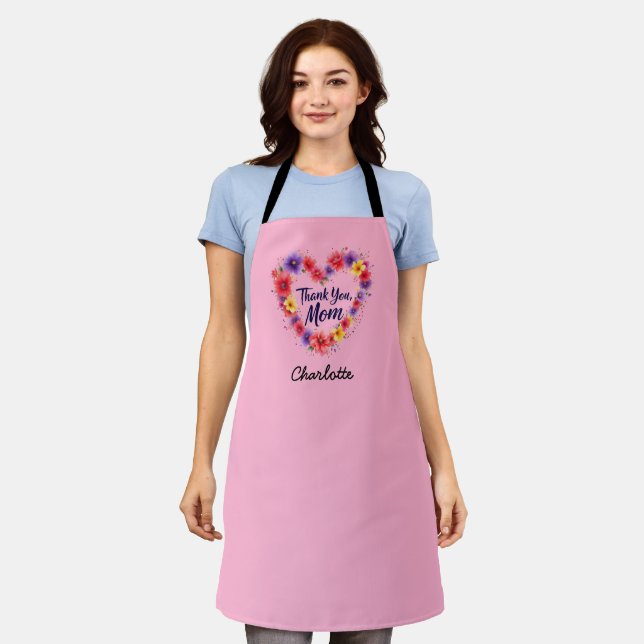 Delantal Gracias mamá | Día personalizado de las madres flo (Gastado)