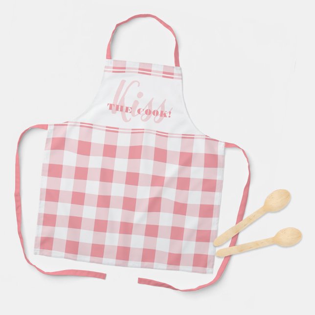 Delantal Graciosa Besada Cita Cook Gingham Check Girly Rosa (Funny Kiss The Cook Quote Gingham Check Pink Girly Apron)