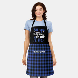 Delantal Gracioso Baking Bread Black Blue Plaid Pattern