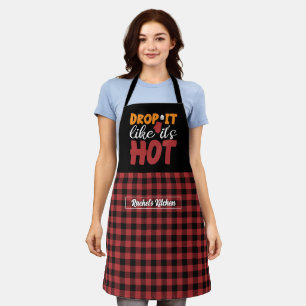 Delantal Gracioso Baking Pun Drop It Black Red Plaid Patter