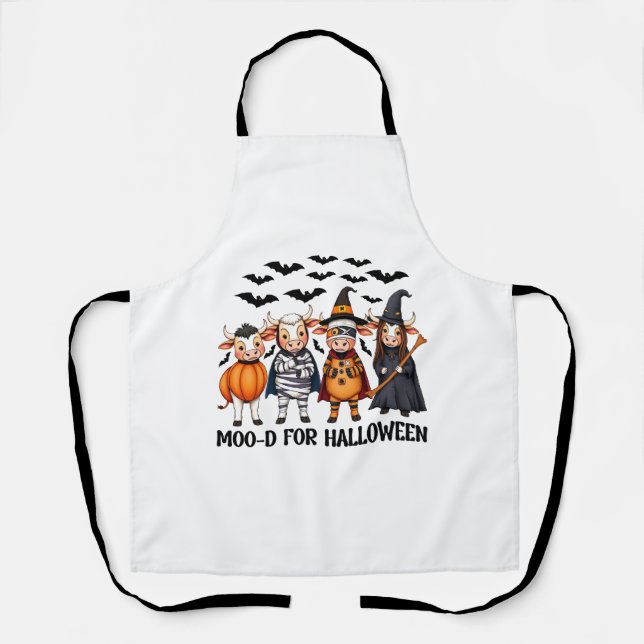 Delantal Gracioso Highland Cow Moo-d para Halloween (Anverso)