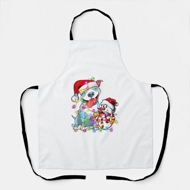 Delantal Gracioso Navidad de Perro Pitbull Tee Snowman Xmas (Anverso)