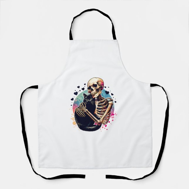 Delantal Gracioso Skeleton Cudddling con un Skul acuarela d (Anverso)